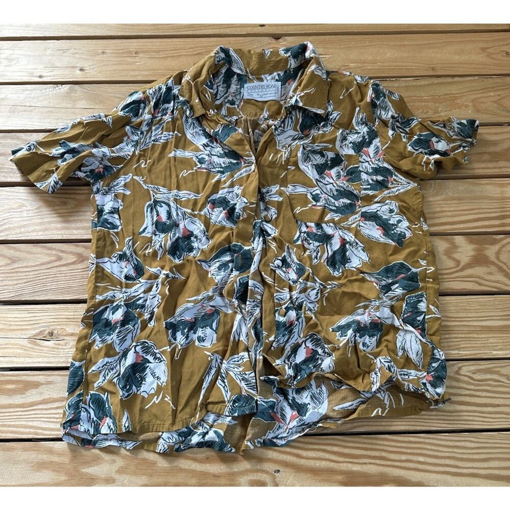 Country Road Australia Patterned Button Up Top Size 12 Women’s Mustard